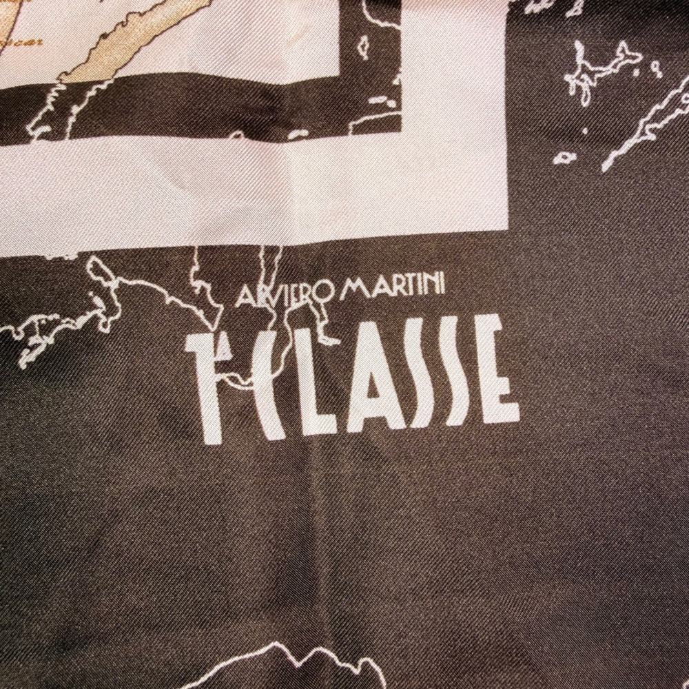 Alviero Martini 1A Classe Scarf OS Brown Geo Map Print 100% Silk Made in Italy - Picture 2 of 10
